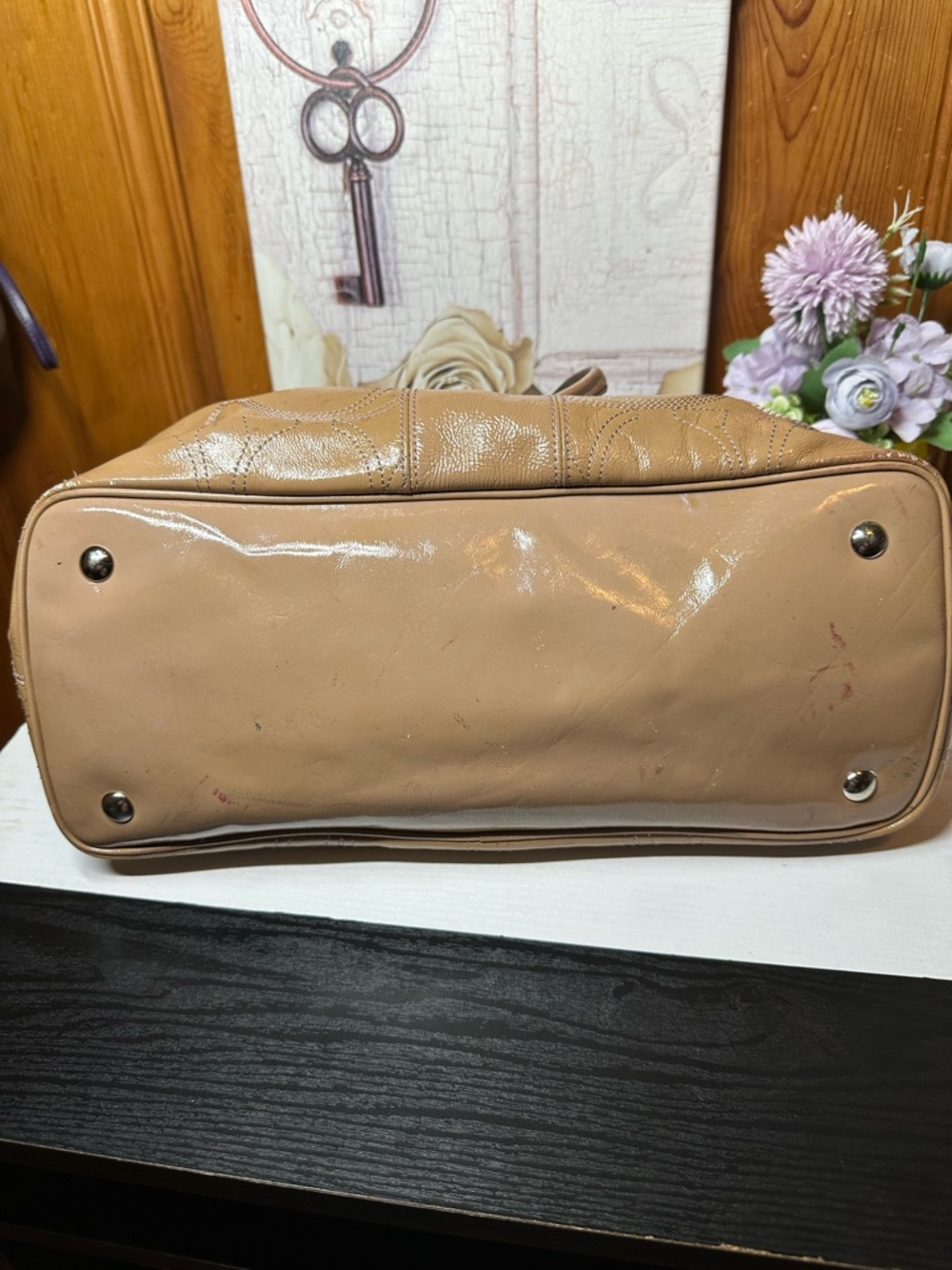 Coach Beige Patent Leather Tote with Signature Stitching - Picture 16 of 16